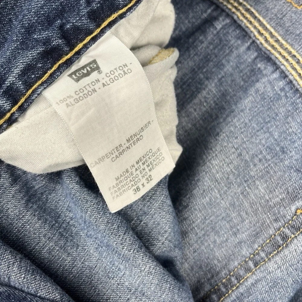 Vtg LEVI'S Carpenter Loose Straight Jeans Mens 38x32 Baggy Work Dark‎ Wash Denim